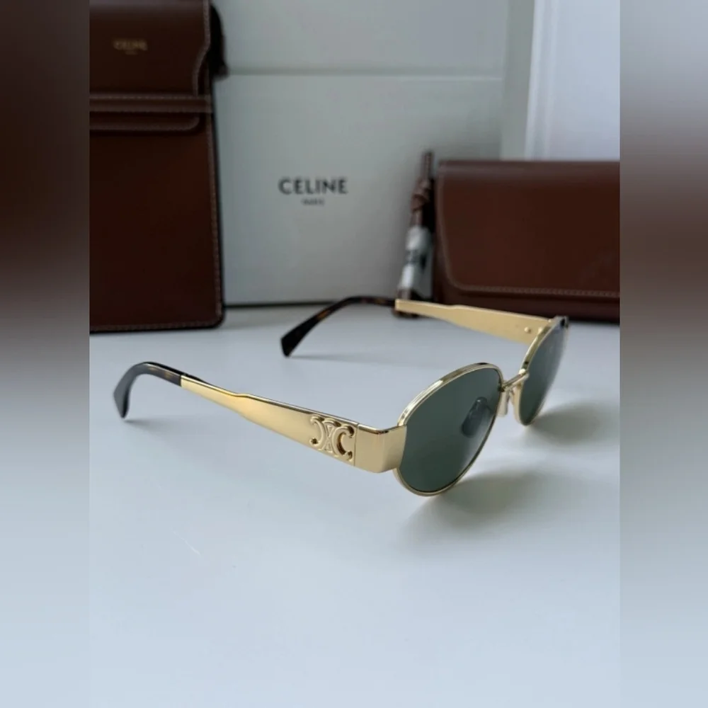 Celine Gold Metal Sunglasses with Green Lenses